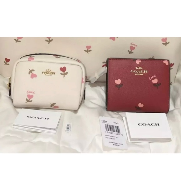 Coach Heart Floral Wallet+Cosmetic Case+Coin Pouch - Picture 2 of 9